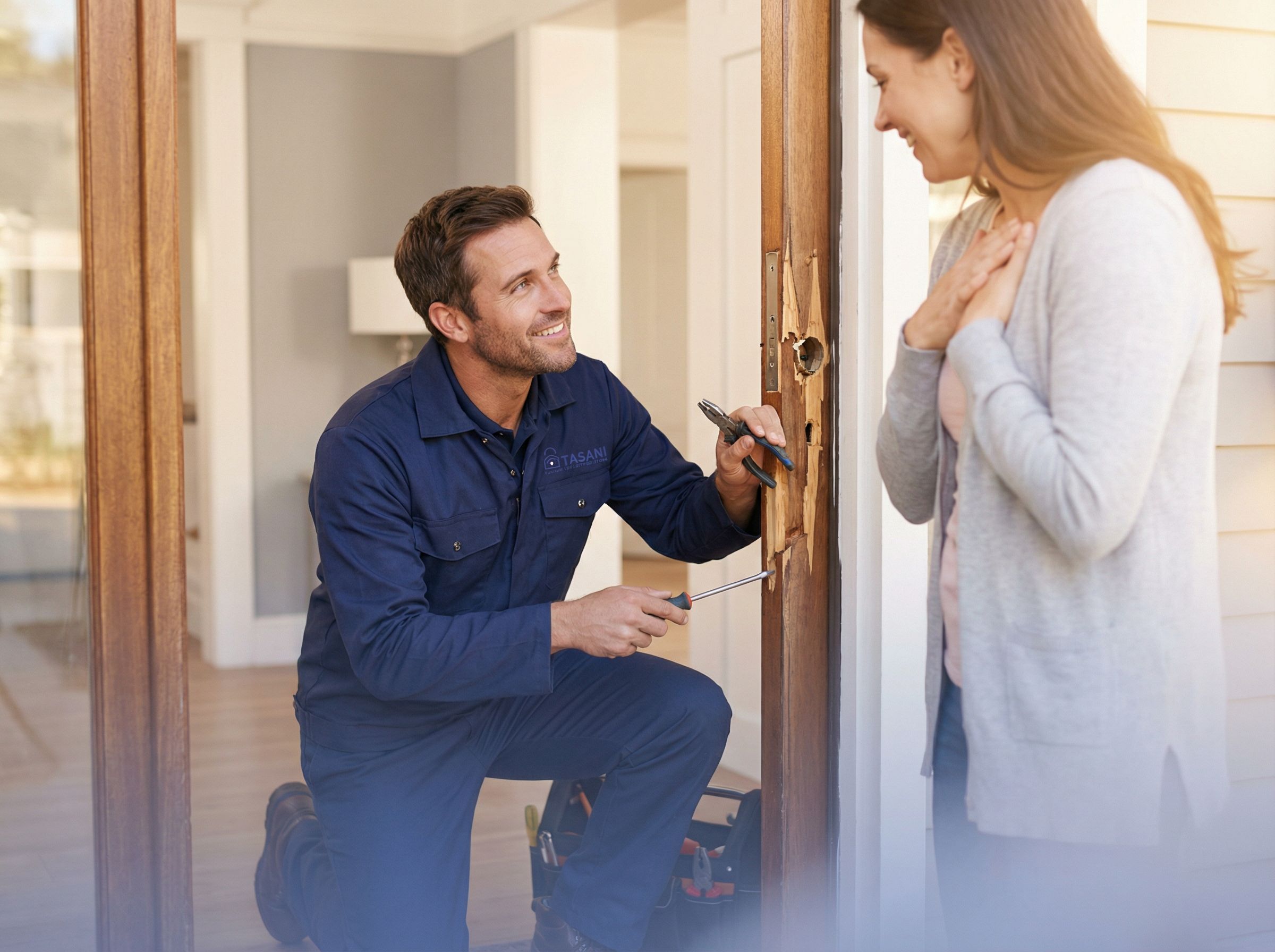 Slotenmaker repareert inbraakschade aan deur