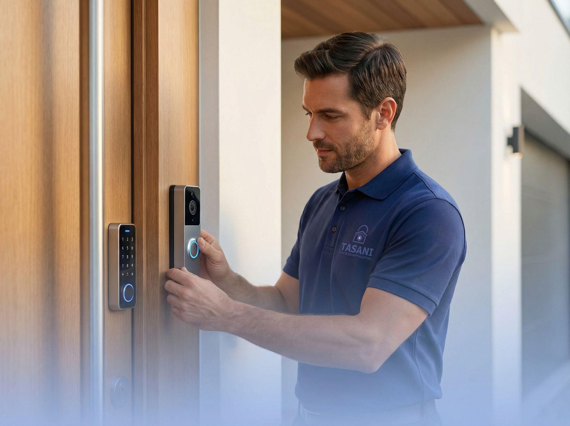 Moderne smart home beveiliging met videodeurbel en digitaal codeslot